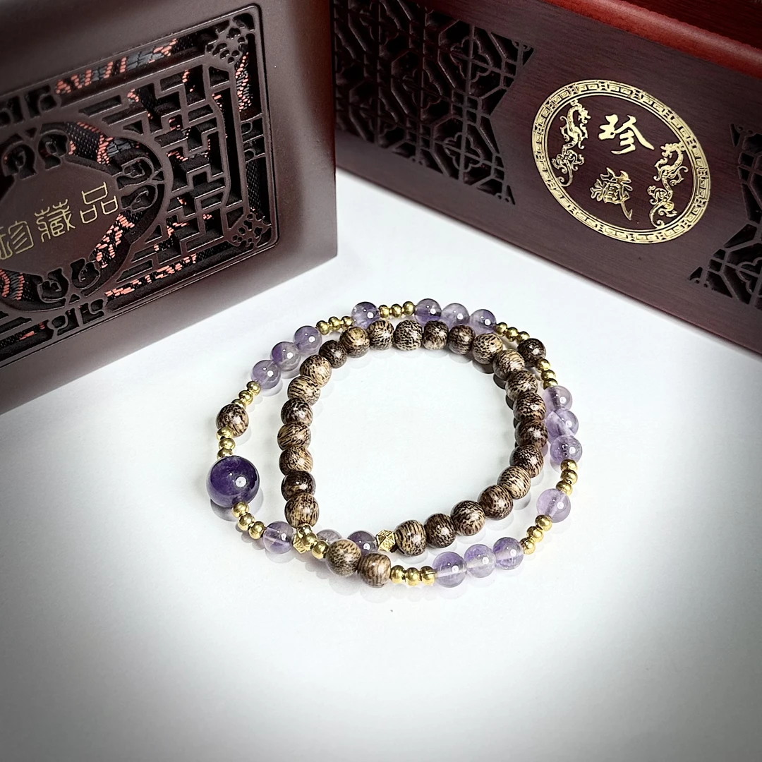 沉香增香沉香木S0852-6mm+水晶 精品手串（无礼盒）