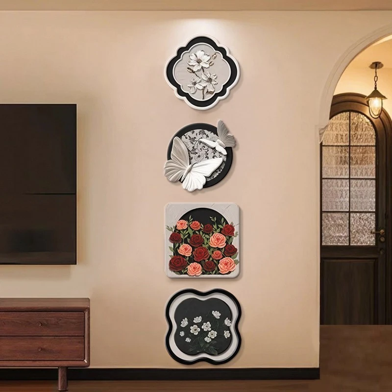 019/30*30蝴蝶玫瑰法式中古风玄关装饰画玄关沙发过道组合挂画