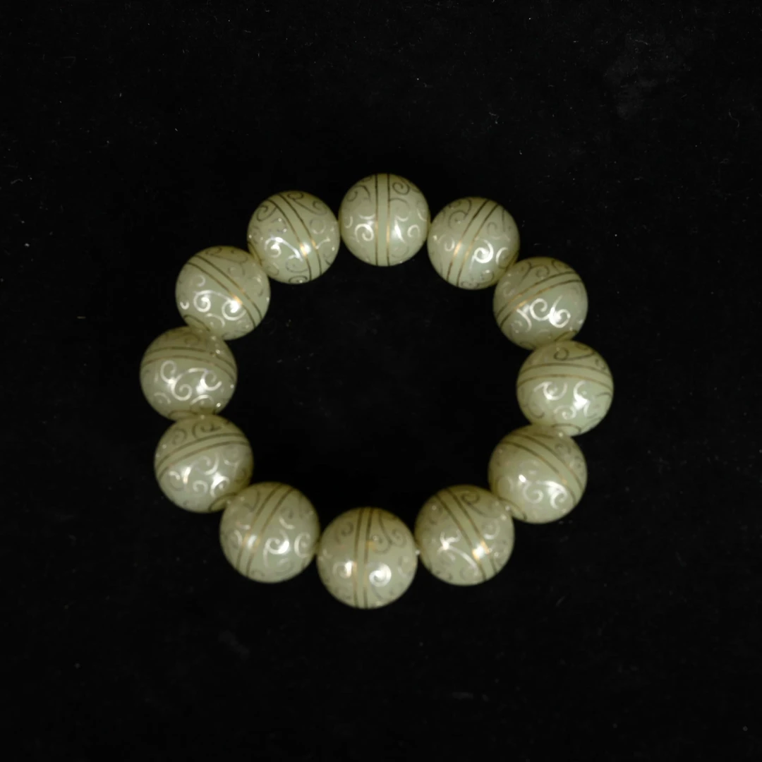 清代黄玉错金银圆珠手串/LC.30030/集萃斋