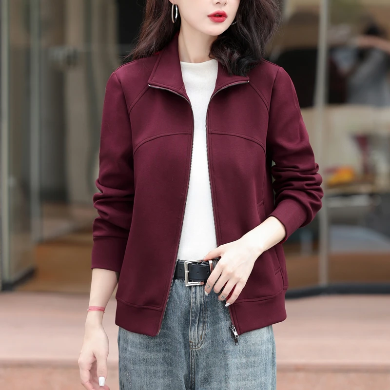 春秋新款立领卫衣外套双面棉大码时尚中年妈妈气质休闲翻领上衣冬