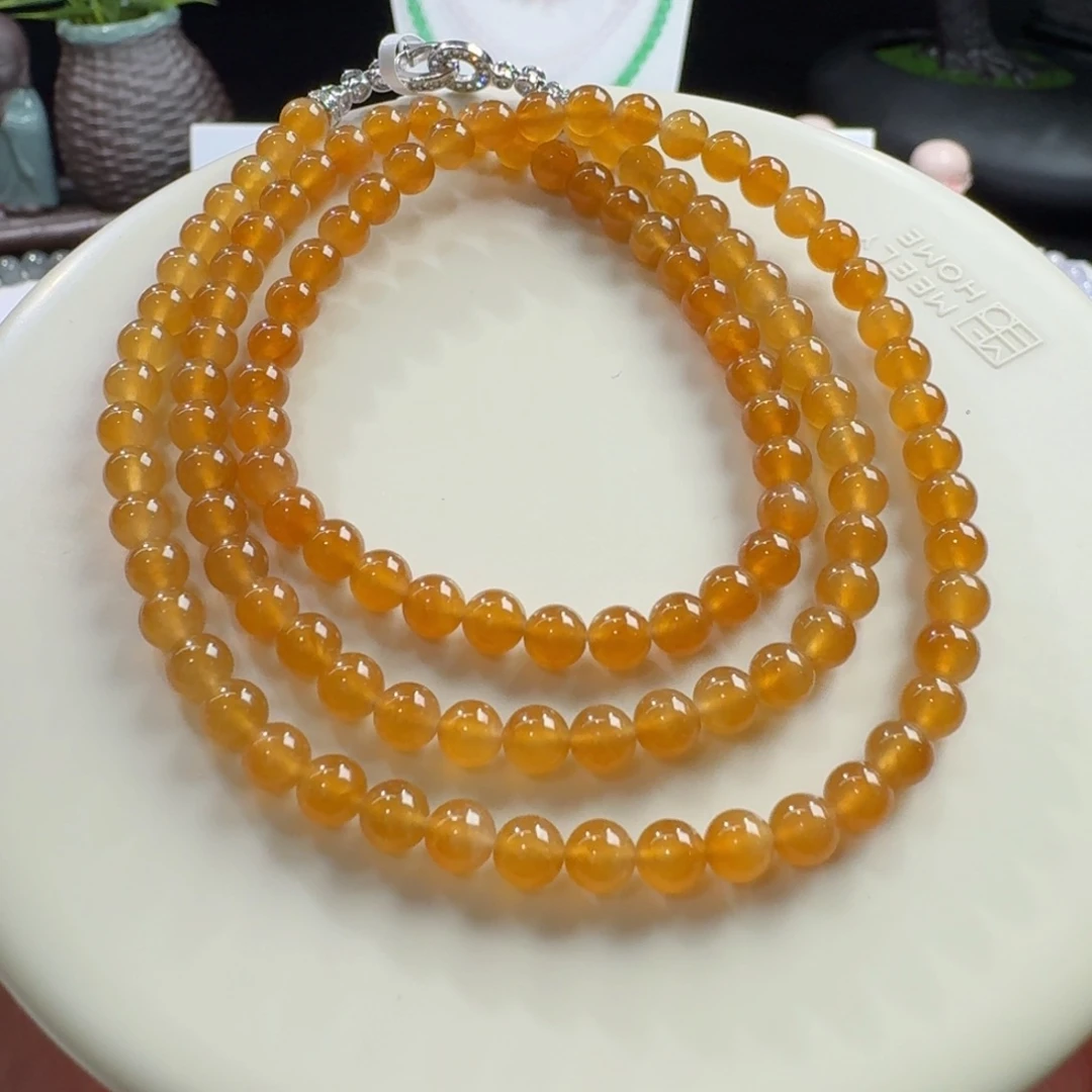 翡翠未镶嵌手链高冰黄翡长串5mm