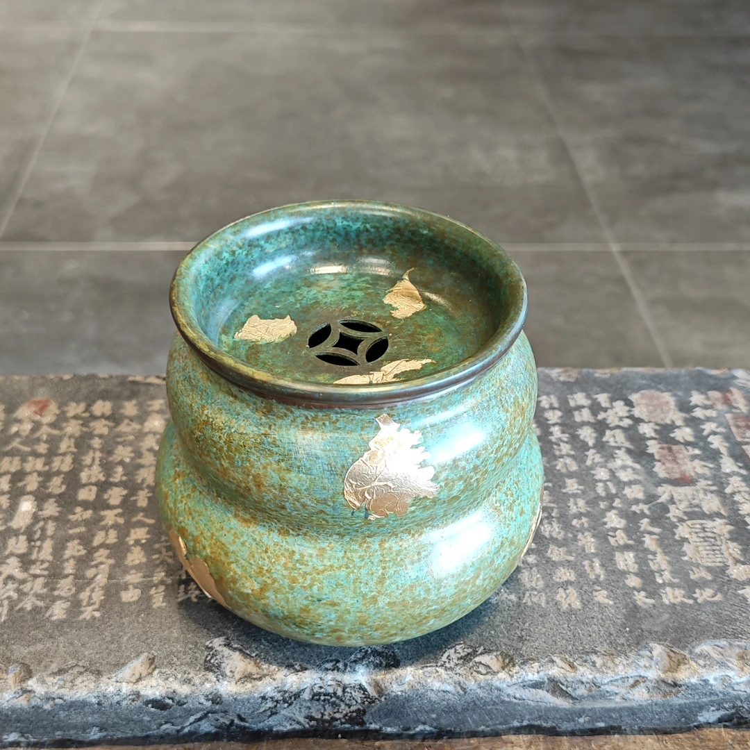宽窄.紫铜绿色金箔葫芦建水葫芦铜钱建水茶道配件