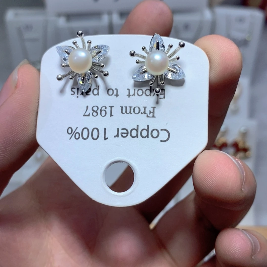 银S925镶嵌耳饰淡水珍珠