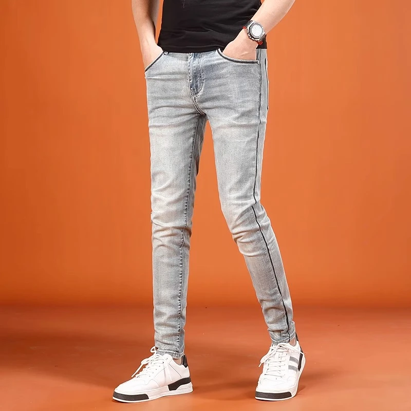 Cebrodz新款潮牌时尚弹力男士牛仔裤夏季薄款修身小脚裤子男长裤