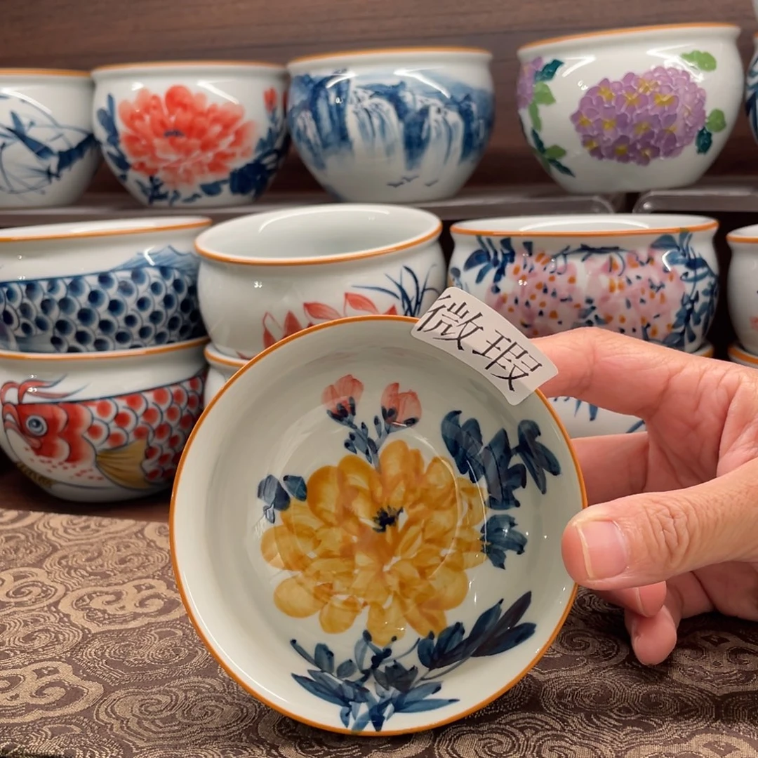 釉下手绘茶具微瑕