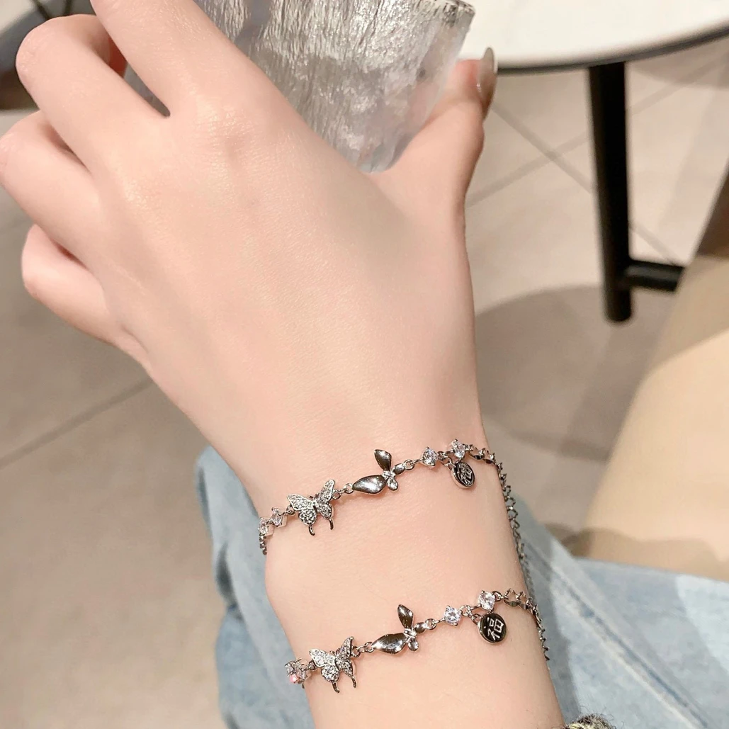 925银合成锆石手链 纯银蝴蝶手链 仙气飘飘 高级感气质十足