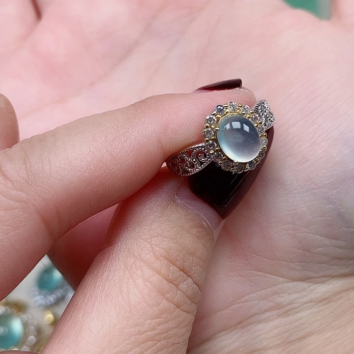 蛇纹石玉戒指银S925镶嵌