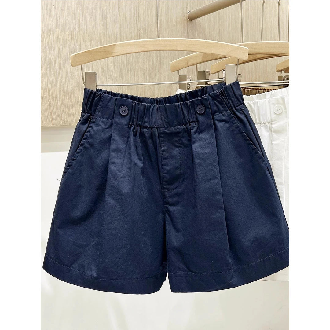 藏青色短裤女2025夏季新款外穿休闲百搭阔腿裤宽松显瘦高腰热裤潮