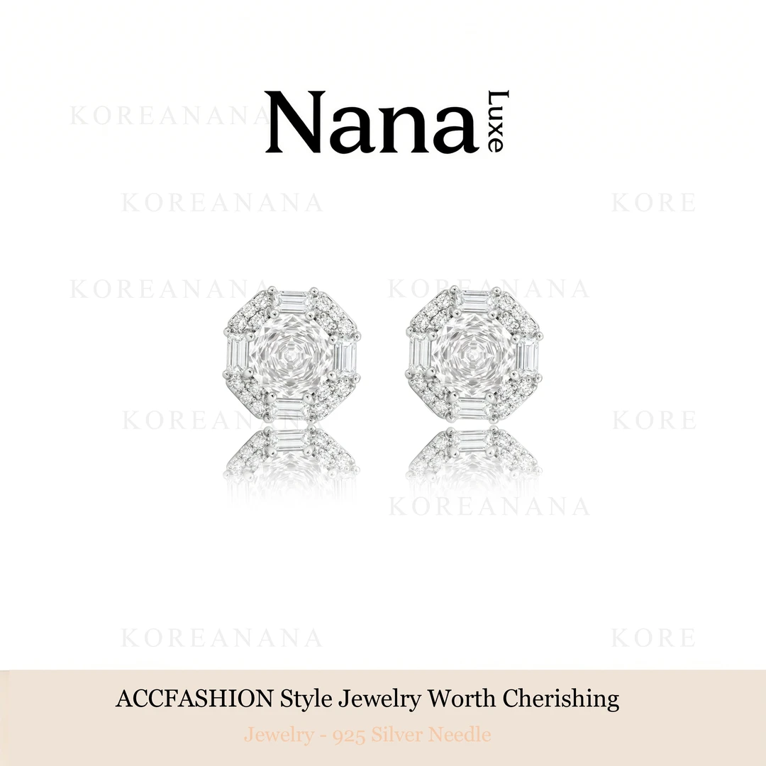 铜合金耳饰 镀白金【玫瑰切白方糖】轻奢简约锆石耳钉A055