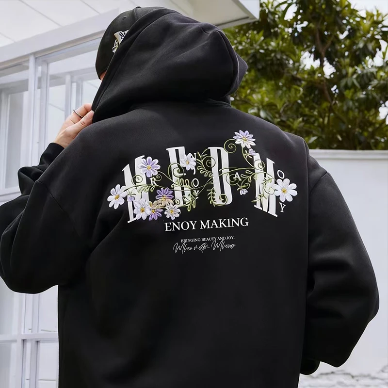 【三标齐全】MEDM HEOAR花朵刺绣拉链情侣帽衫开衫连帽卫衣宽松