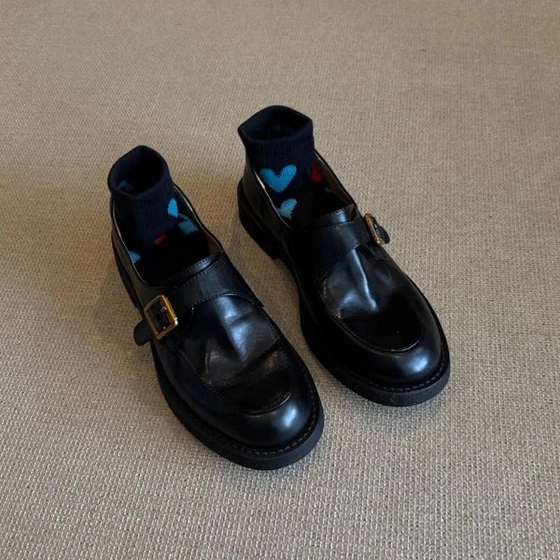 【JTG&SHOES 官方】牛皮版~复古百搭质感乐福鞋女皮带扣英伦一脚