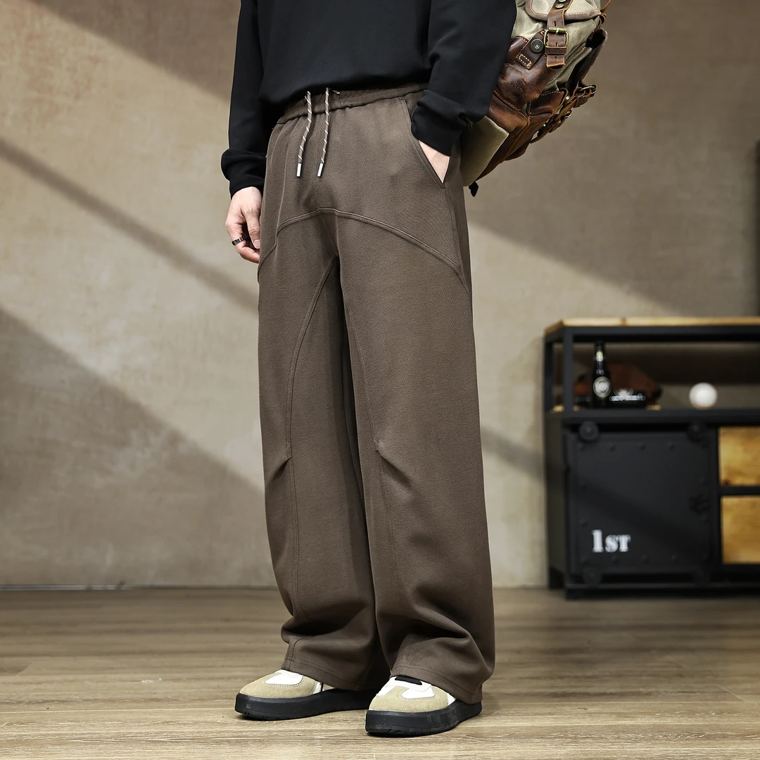 美式高端垂感舒适运动卫裤男秋季新款廓形弯刀裤宽松阔腿休闲裤子