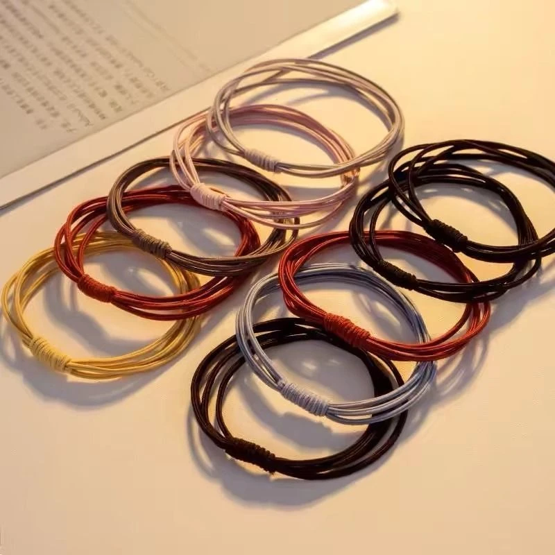 高弹力耐用扎头发头绳2025双拼色发圈橡皮筋女扎头皮套气质黑发绳