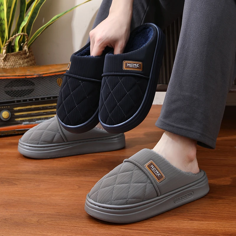 拖鞋男士冬季2025新款室内家居防滑保暖毛毛鞋防水老人棉拖鞋男款