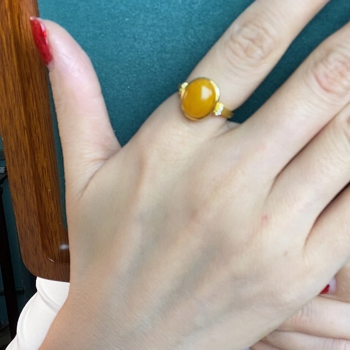 蜜蜡银S925镶嵌戒指戒指