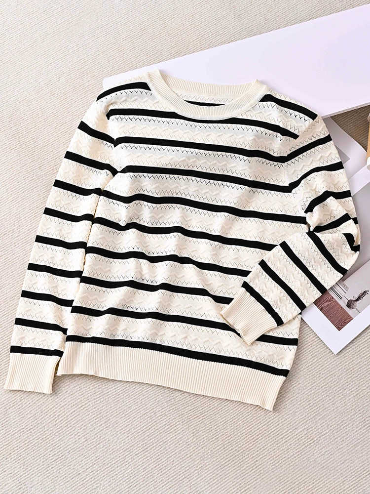 2025女长袖毛衣彩虹通勤休闲风针织衫毛衣宽松打底衫拼接早秋8188