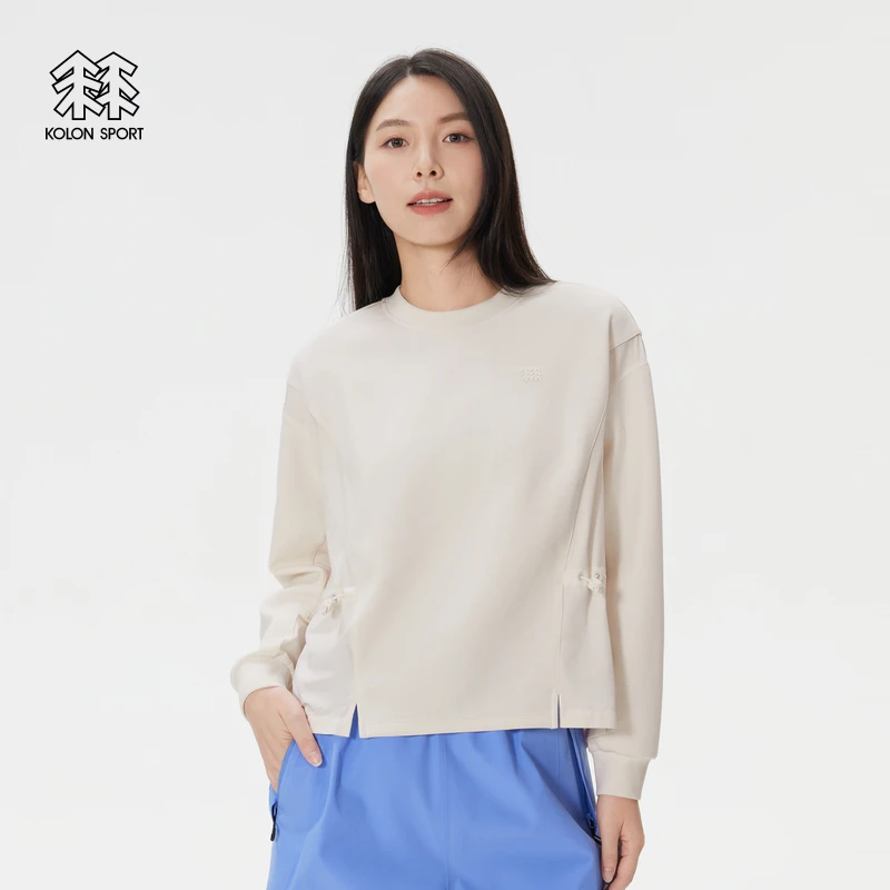 KOLON SPORT可隆户外休闲衣吸湿排汗上衣女士空气层拼接圆领卫衣