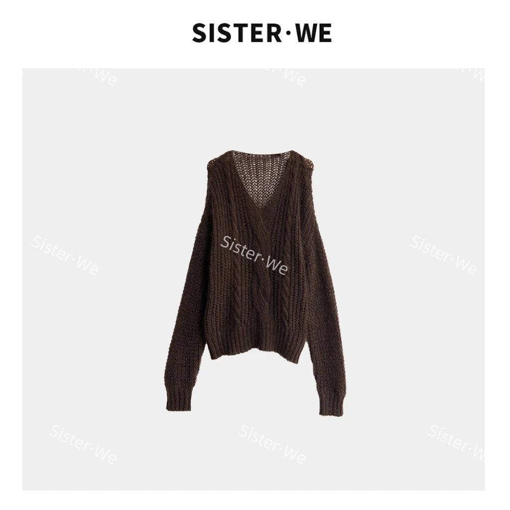 薇姐【织间】Sister·We早秋新款V领慵懒风套头长袖毛衣 6702
