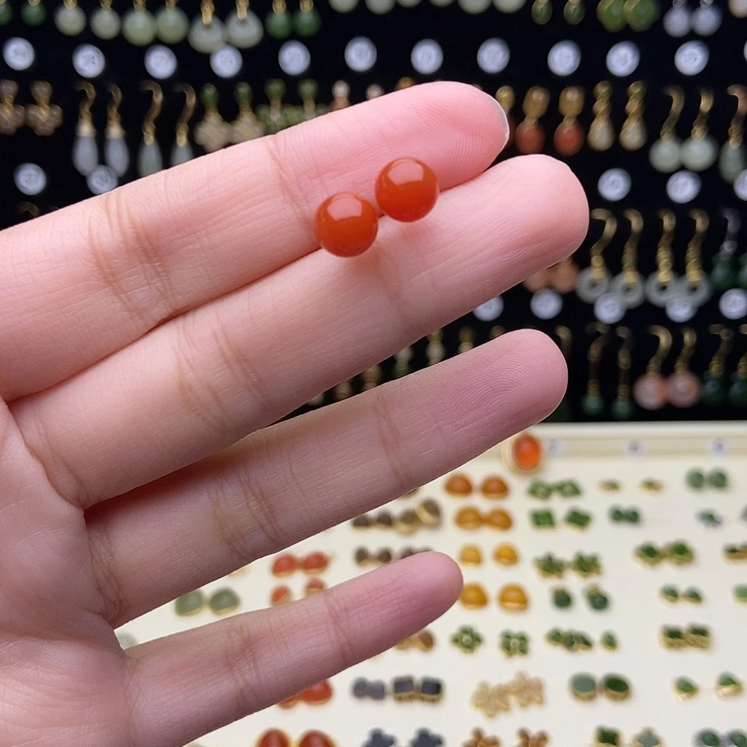 和田玉银S925镶嵌耳饰