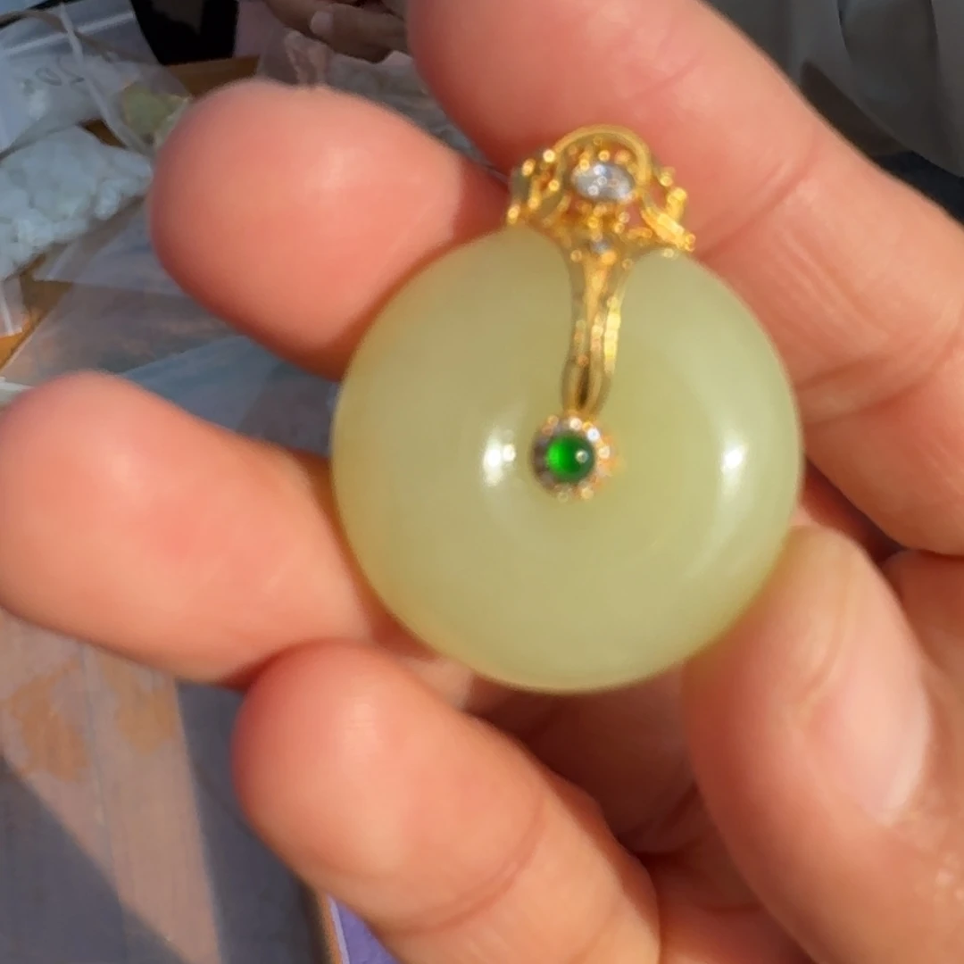 和田玉颈饰18K金镶嵌黄口平安扣TZ多样性拍一发一