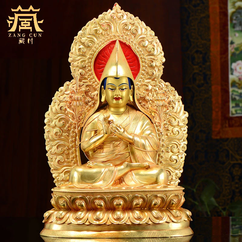 藏村全鎏金《宗喀巴》铜像摆件室内佛堂龛桌宗喀巴铜桌面摆饰
