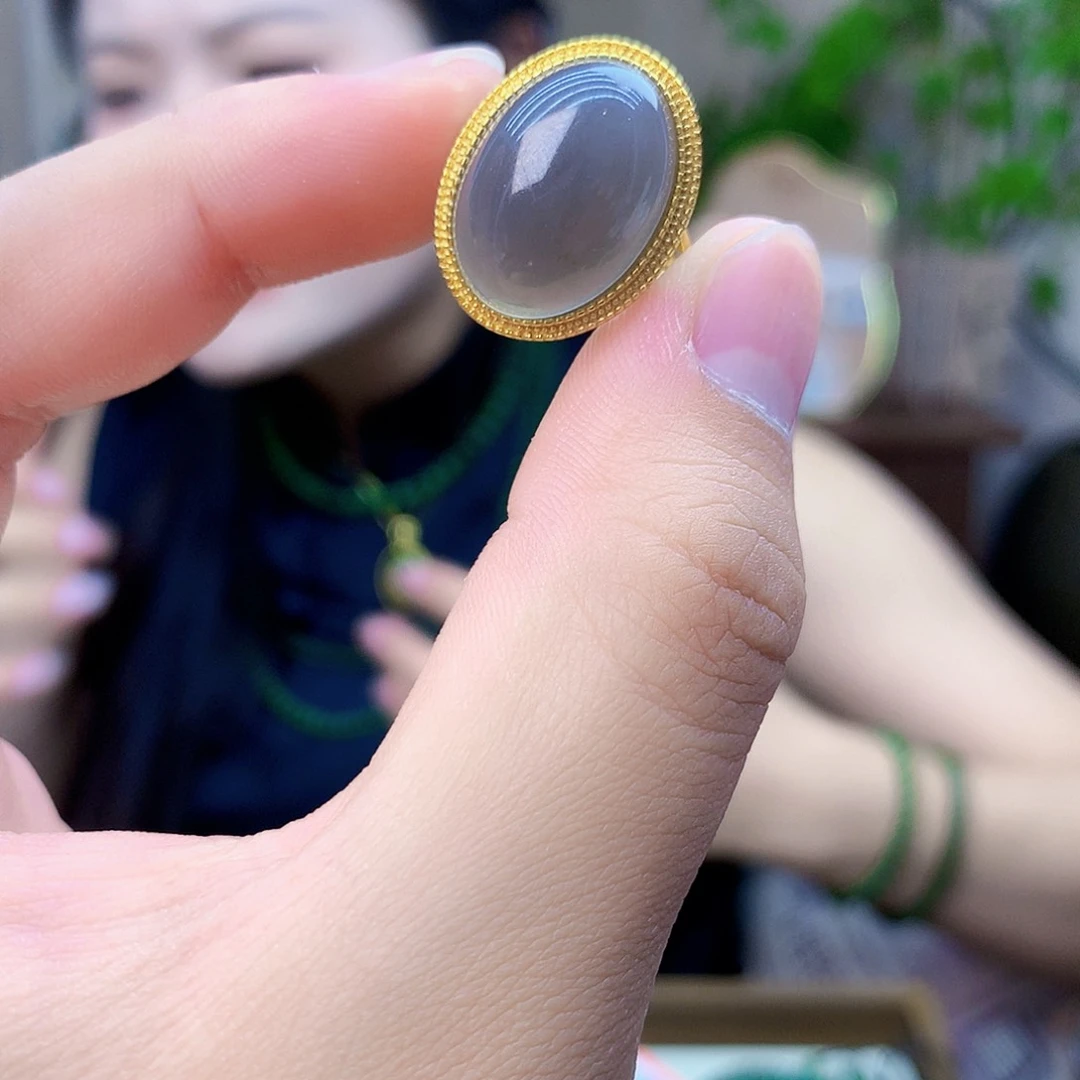 和田玉（青玉）银S925镶嵌吊坠(不含链)戒指