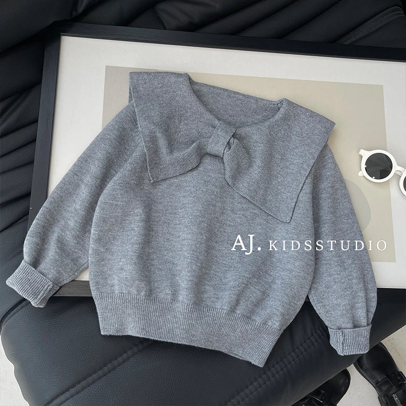 现【安妮的蝴蝶结】秋装儿童海军领休闲针织毛衣上衣MPG6772