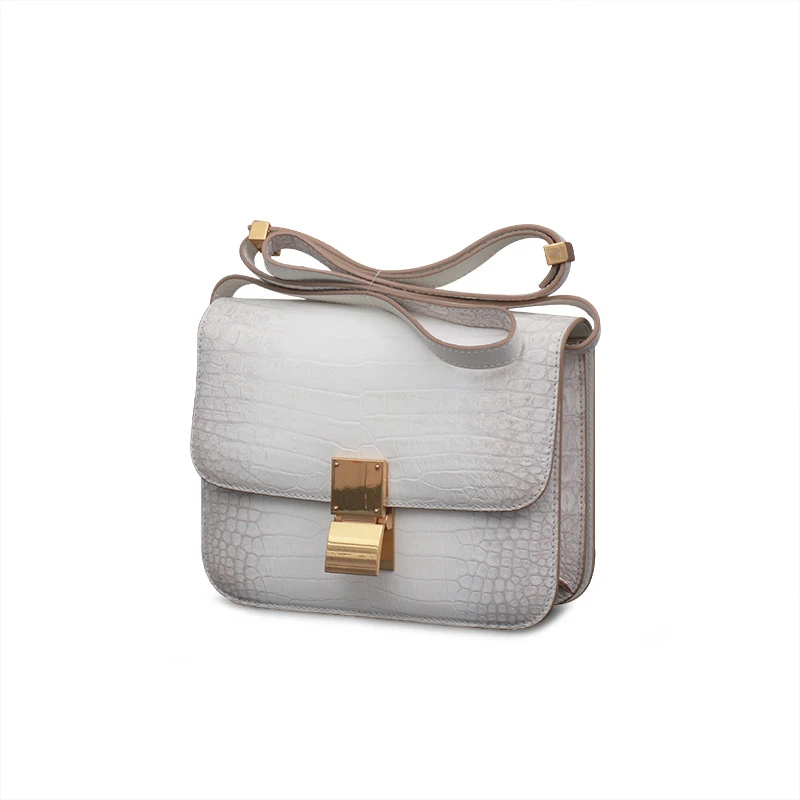3308DX喜马拉雅白鳄鱼皮女包时尚锁扣小方包潮流单肩包 豆腐包
