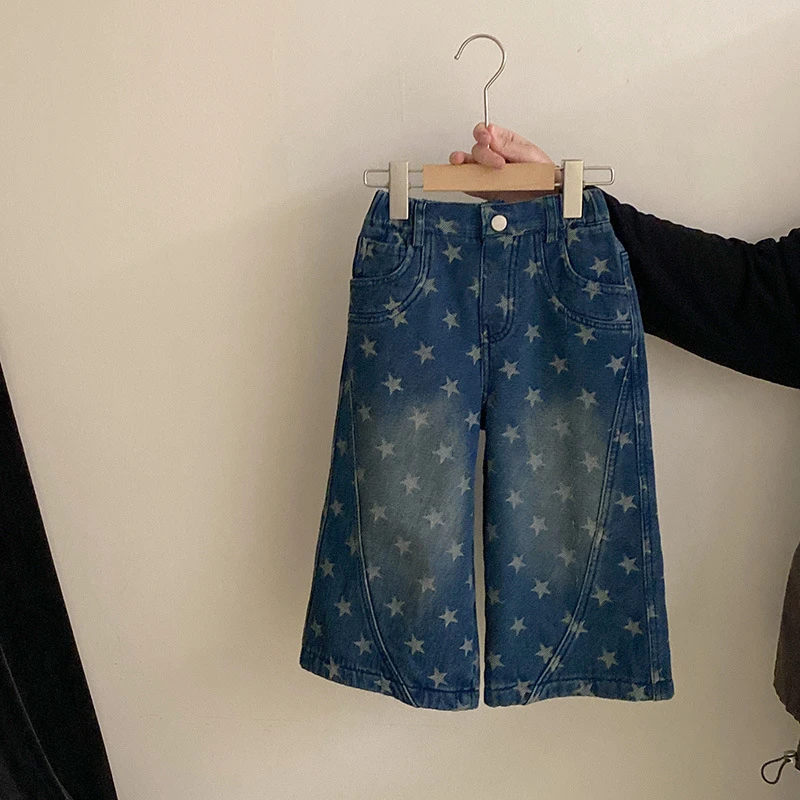 【安安家】女童春秋装2025新款韩版女宝宝时尚百搭星星牛仔裤R25542