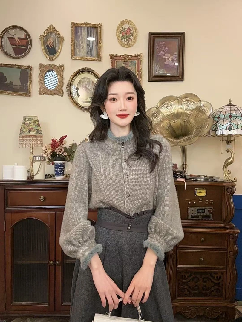 现货【港万】冬季加厚设计感时尚立领通勤衬衫Y4631