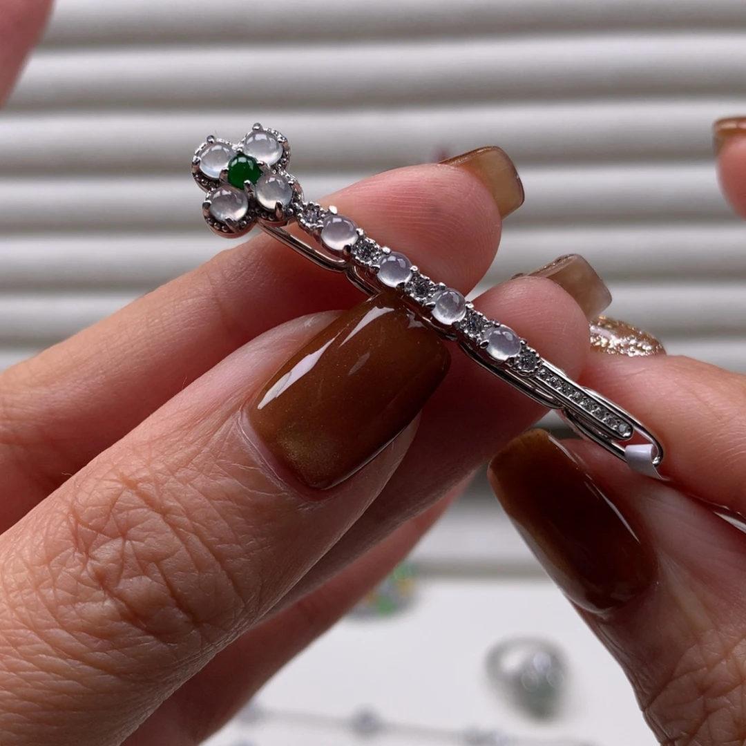 翡翠银S925镶嵌耳饰吊坠