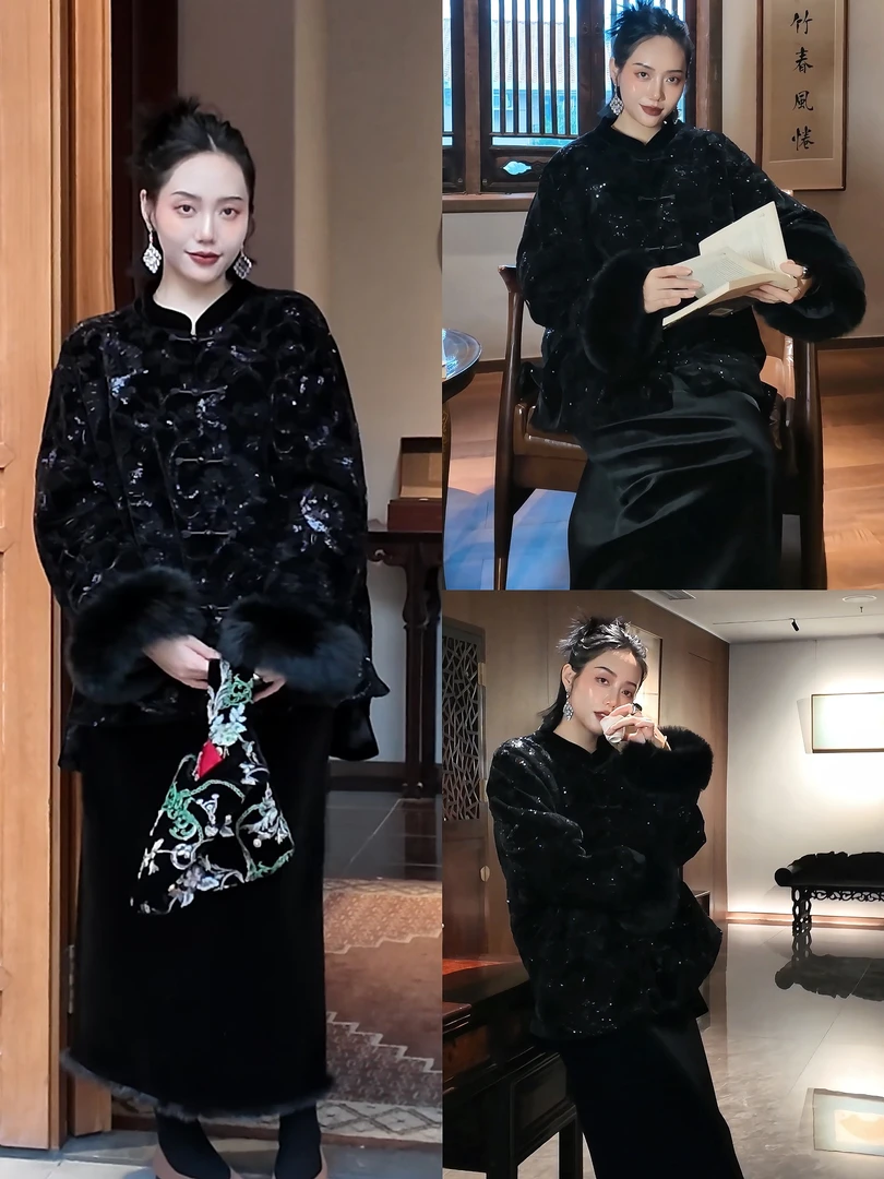 BAISHIQI【珠光宝气】NEW 新中式国风丝绒上衣外套W251188