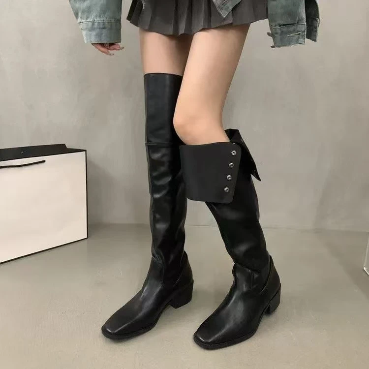 哈哈女鞋 好韩！一鞋三穿过膝翻折骑士靴 3CM   380-3A