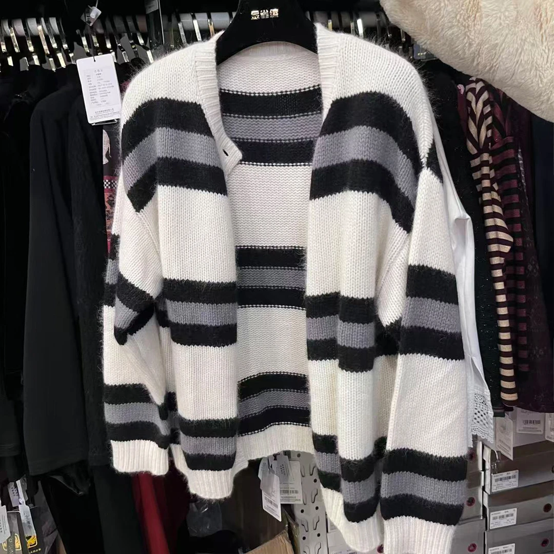 金雀绫设计师时尚休闲百搭宽松条纹黑白小衫K0153