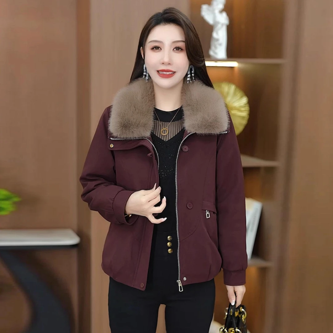 时尚加绒加厚短外套女2025冬季新款洋气显瘦大翻领小个子保暖棉袄