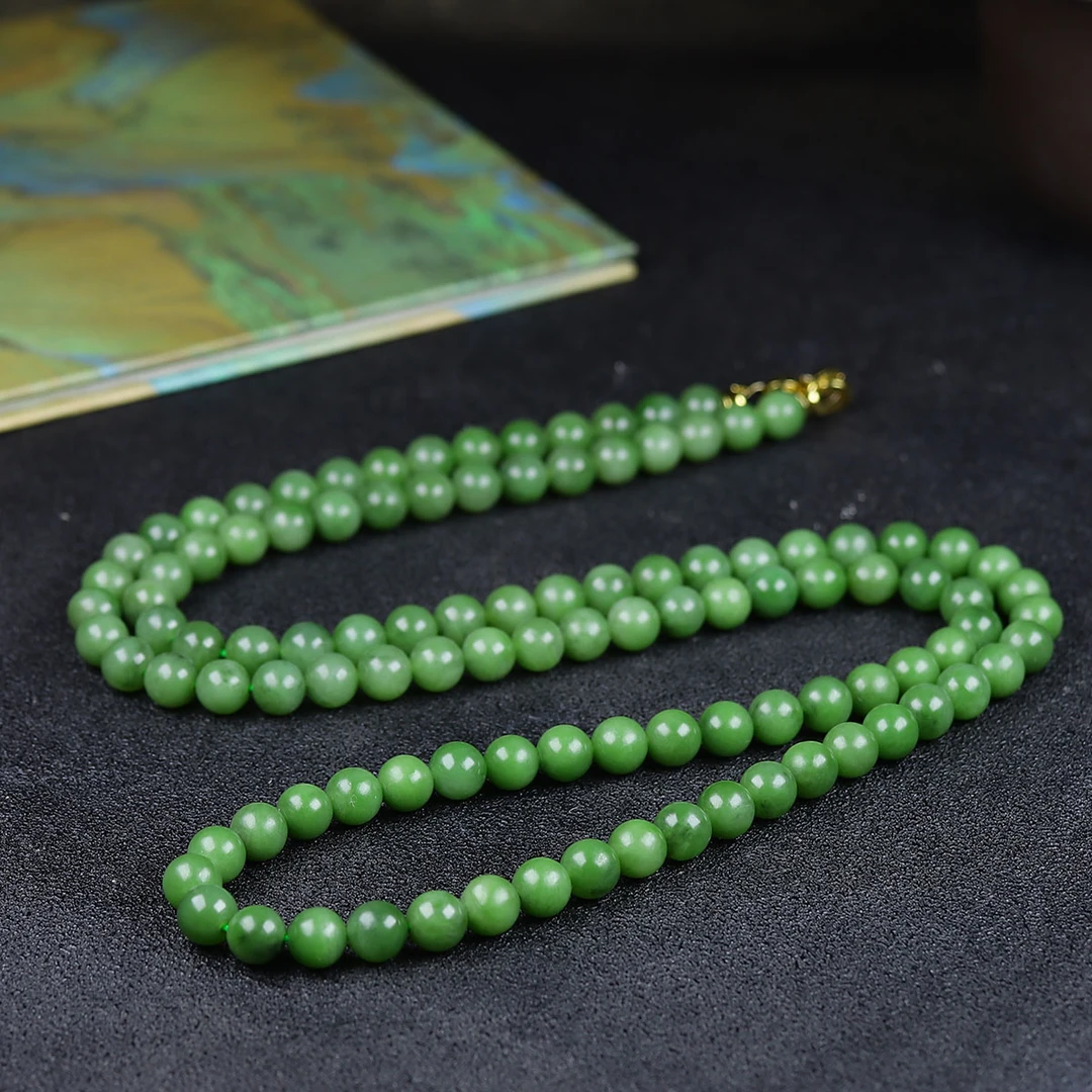 110965和田玉碧玉圆珠项链