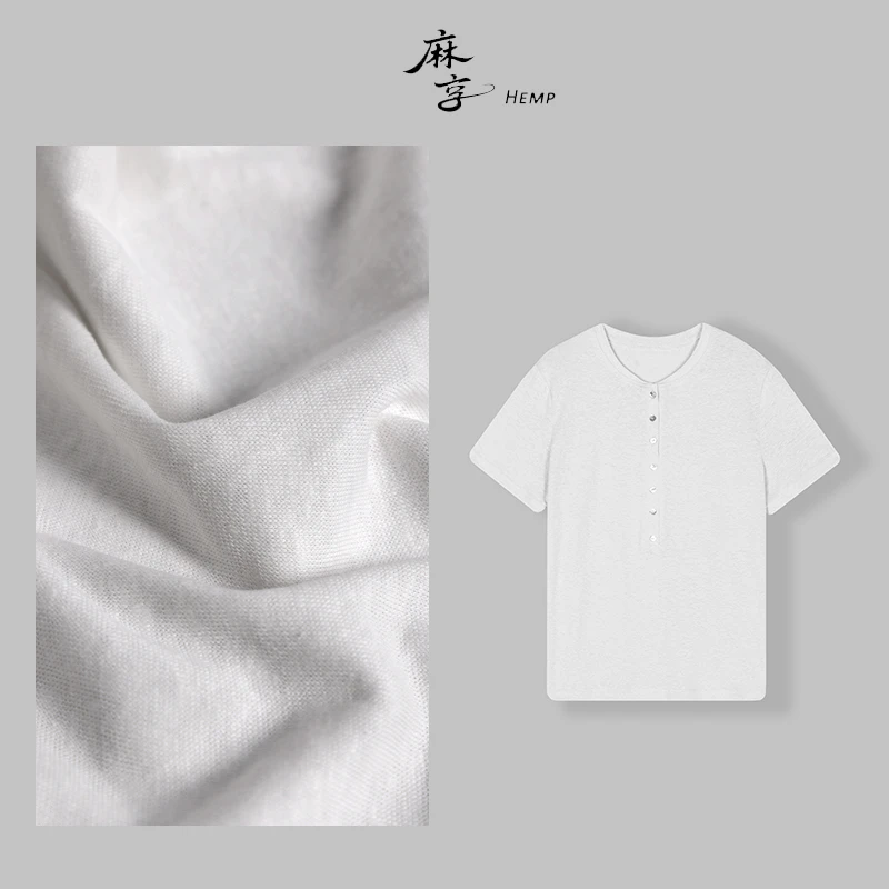 汉麻棉半门襟亨利领T恤夏季宽松清凉舒适短袖T恤女FSY50628