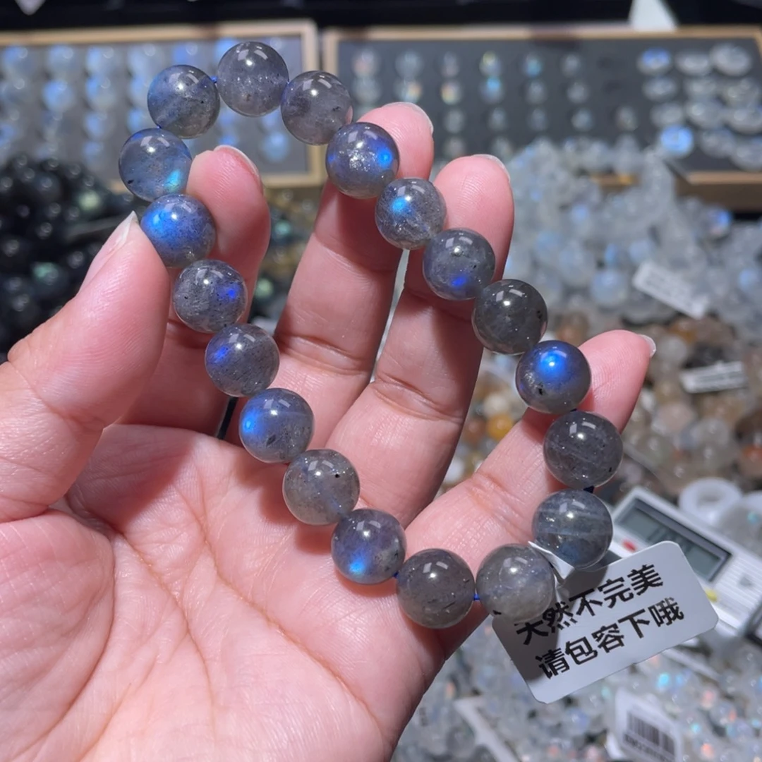 手链长石未镶嵌马岛黑体纯蓝光灰月光手链10.5m漏价 有黑点共生