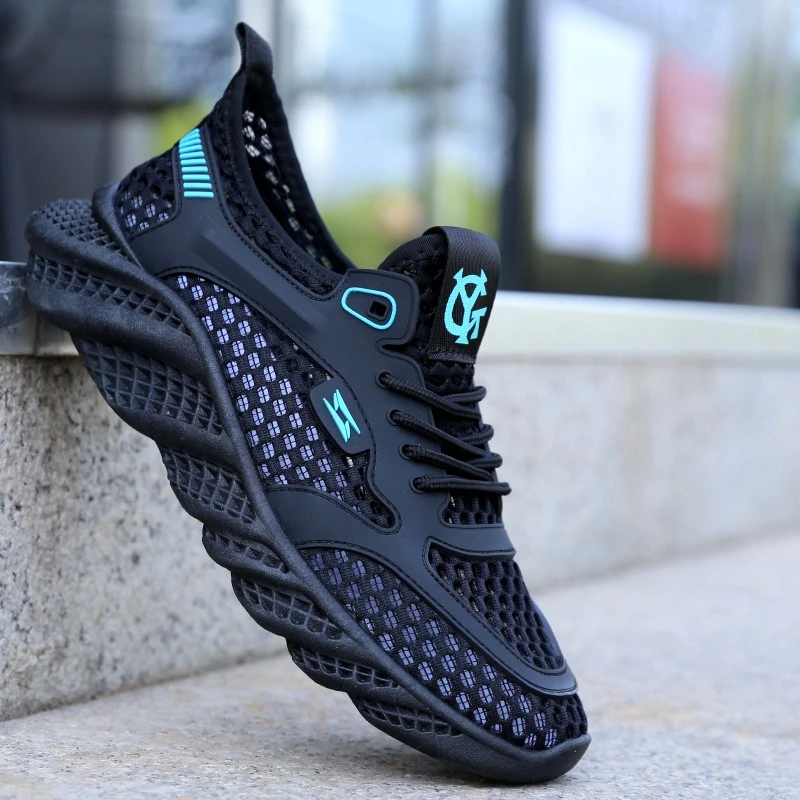 夏季男鞋时尚网眼透气洞洞鞋男士凉鞋网面一脚蹬超轻薄跑步运动鞋