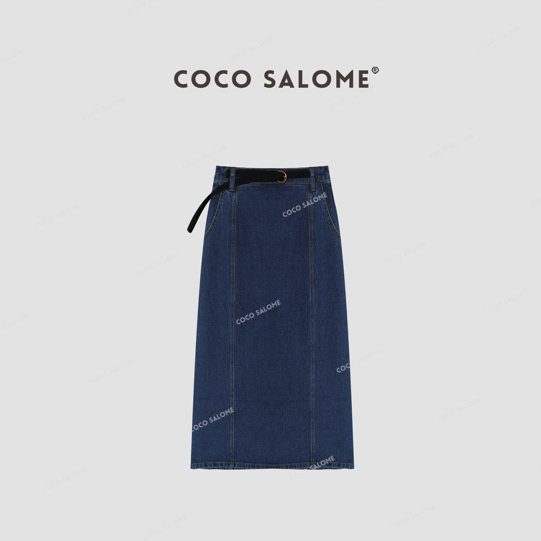 COCO SALOME⑥【梦中裙】高腰春夏新款后开叉腰带休闲牛仔裙0860