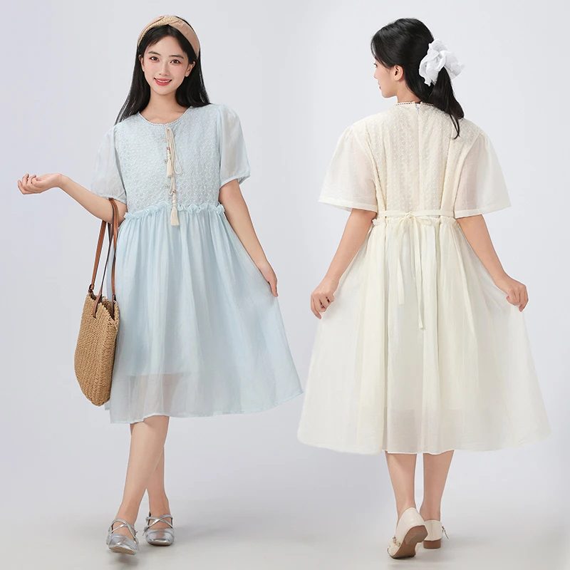 胖女童夏季连衣裙中长款中大童薄款网纱公主裙加肥加大度假风裙