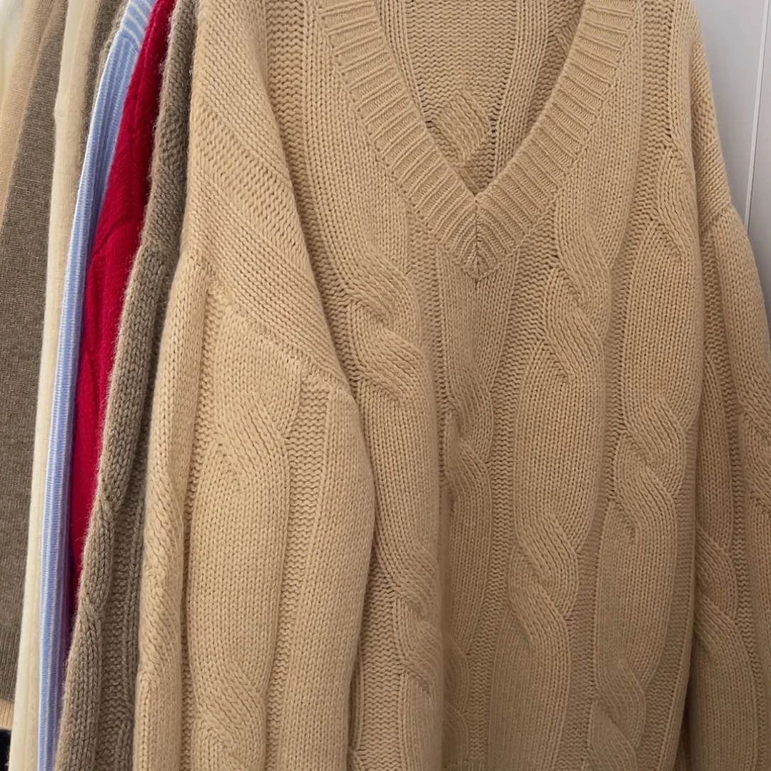 V领 大麻花 羊绒衫