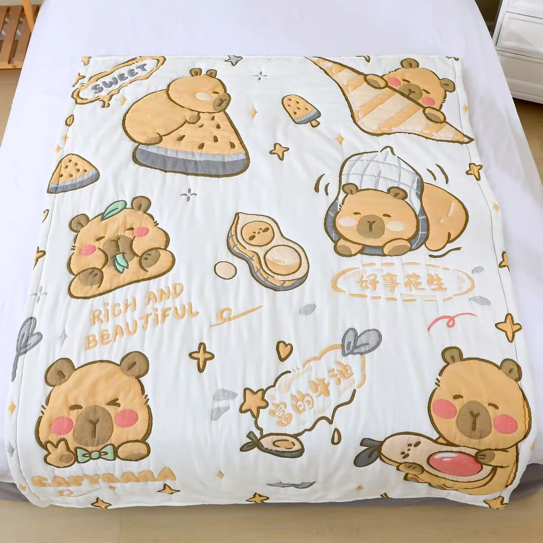 【好事花生】120*150纯棉十层泡芙被儿童盖被升级加厚多功能休闲毯