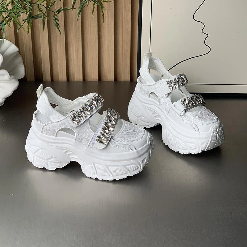 包头凉鞋女外穿2025夏季新款水钻镂空运动老爹鞋厚底内增高女鞋子