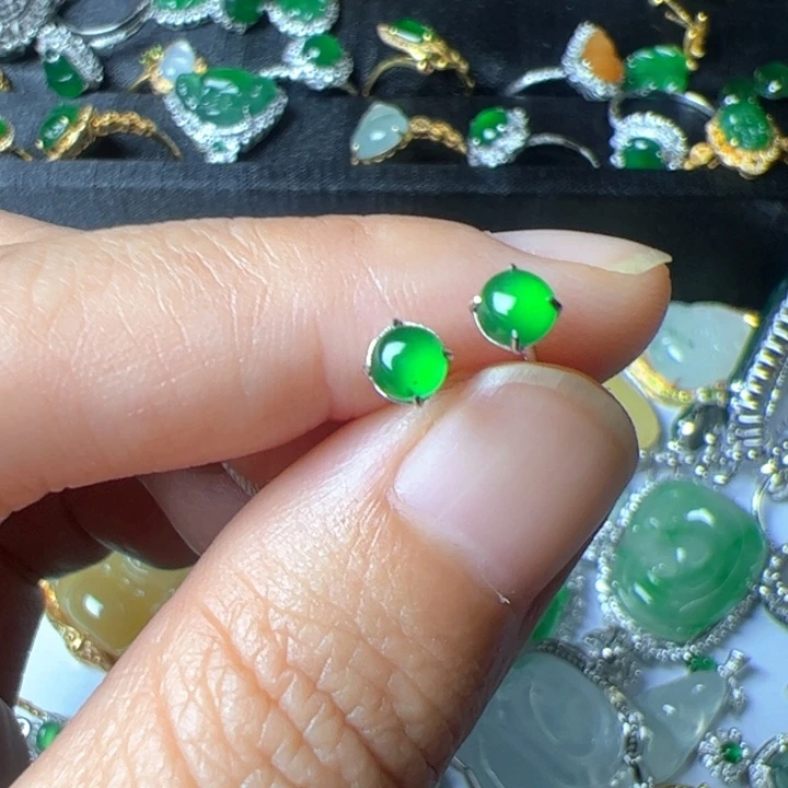 毛***️翡翠18K金镶嵌耳饰