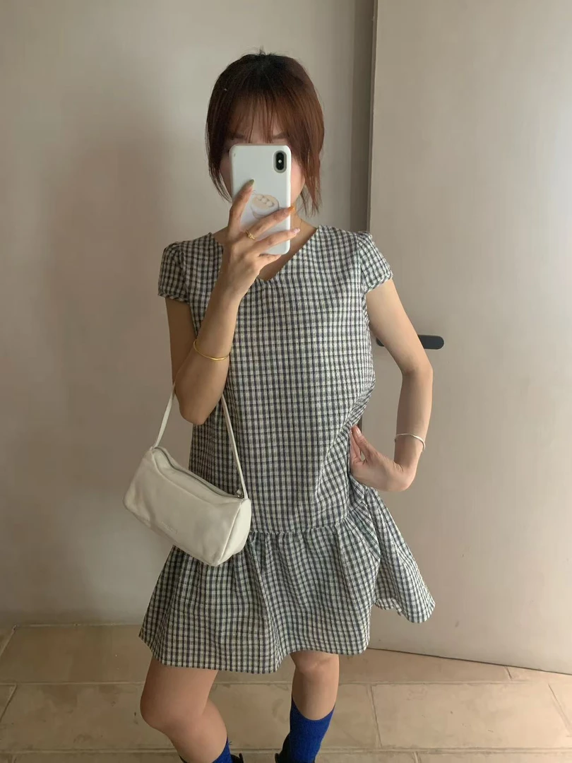 anna@653477 韩系设计感格子中长款背心连衣裙 6-6