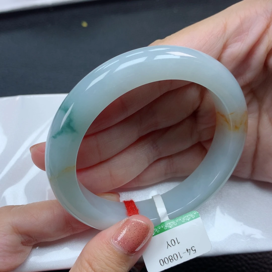 翡翠手镯未镶嵌冰胶飘特色花54圈口