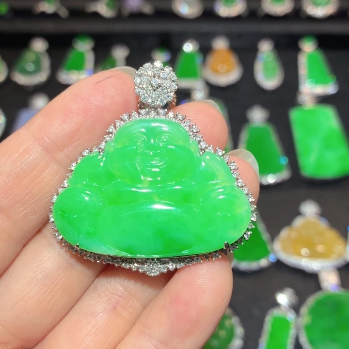 翡翠18K金镶嵌吊坠(不含链)翡翠