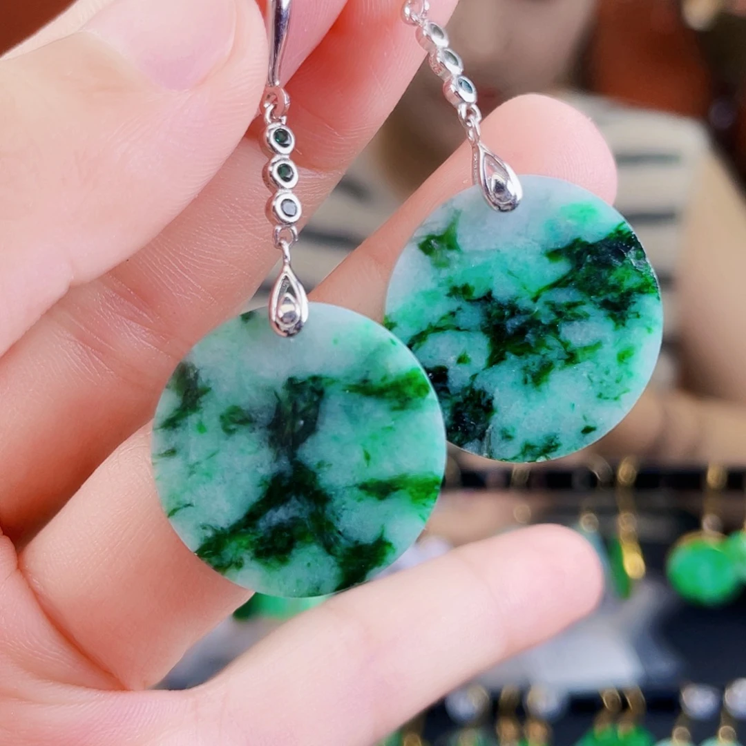 翡翠银S925镶嵌耳饰饰品