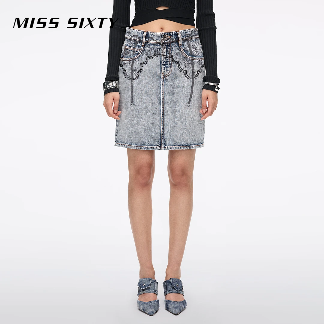 Miss Sixty2025夏季新款牛仔半裙女手绘印花涂鸦风设计感休闲街头